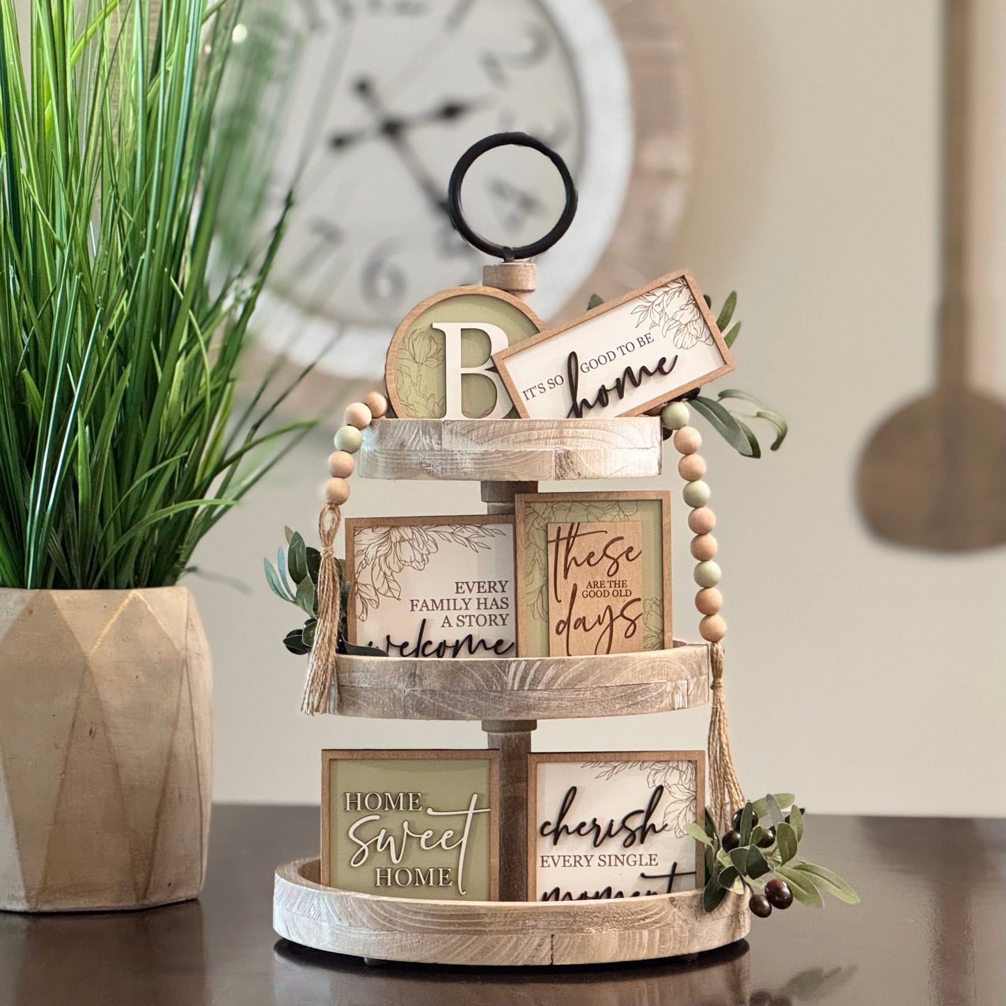 Light Green Rustic Wooden Bead Garland