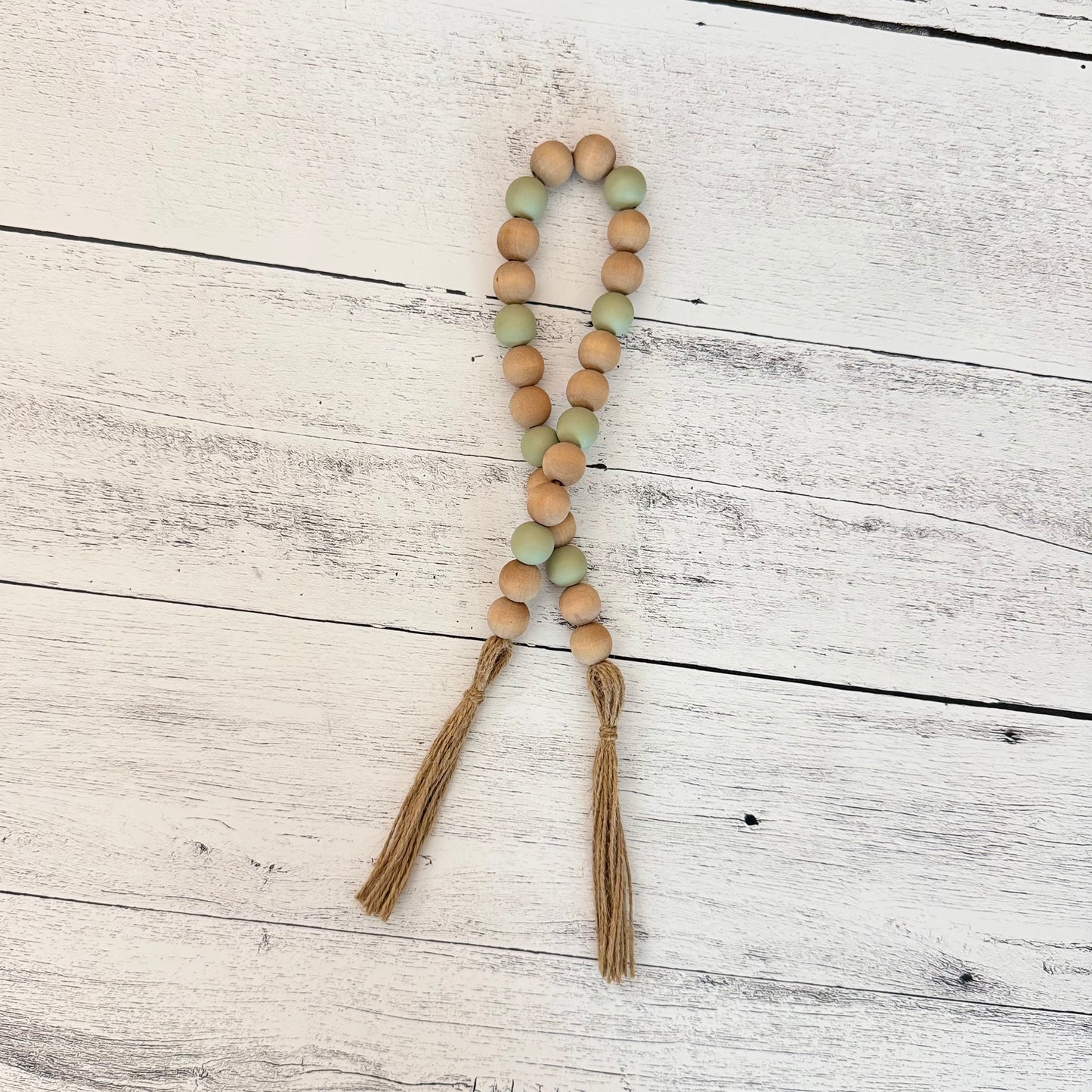 Light Green Rustic Wooden Bead Garland