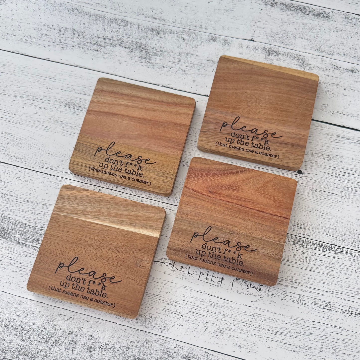 Engraved Wooden Acacia Coaster Set