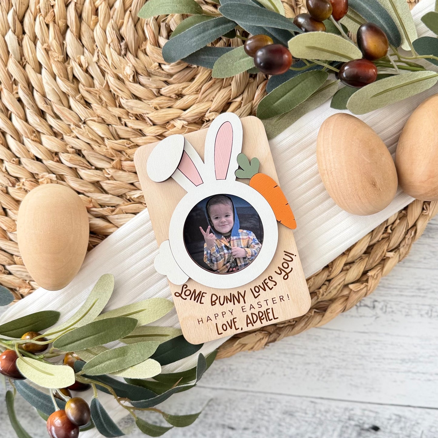 Personalized Easter Wooden Photo Frame Magnet