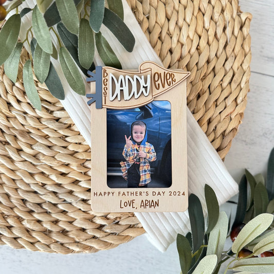 Father's Day Wooden Photo Frame | Magnetic Photo Frame | Visor Clip