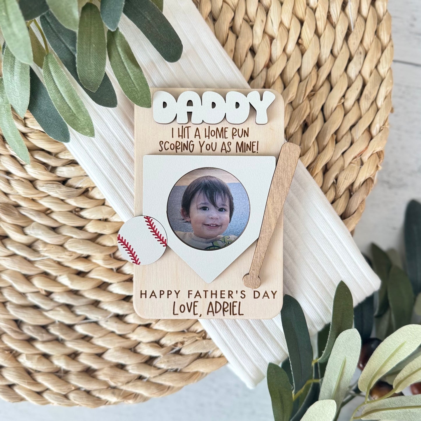 Father's Day Wooden Photo Frame | Magnetic Photo Frame | Visor Clip | Baseball