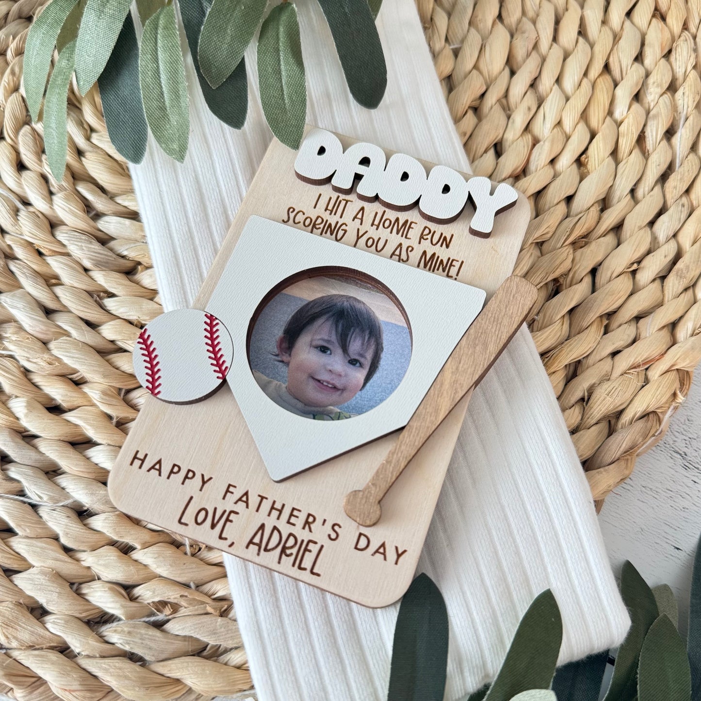 Father's Day Wooden Photo Frame | Magnetic Photo Frame | Visor Clip | Baseball