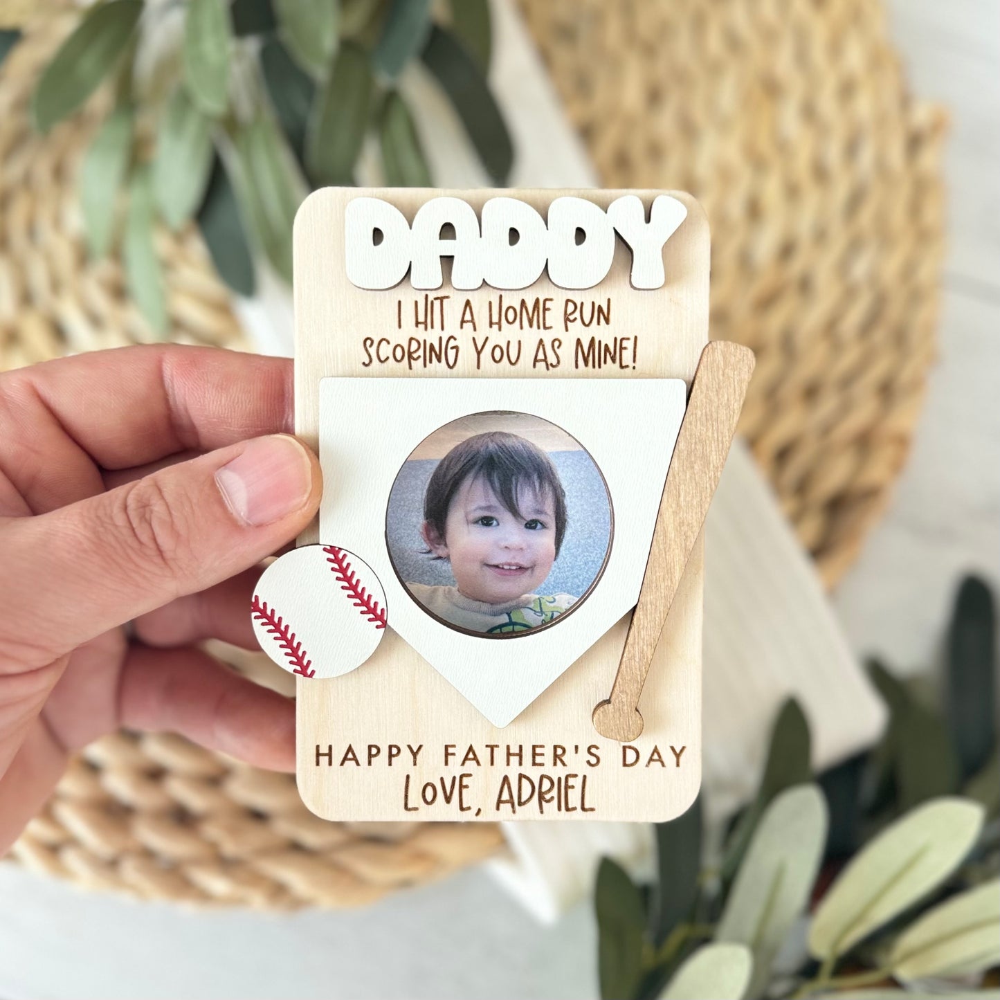 Father's Day Wooden Photo Frame | Magnetic Photo Frame | Visor Clip | Baseball