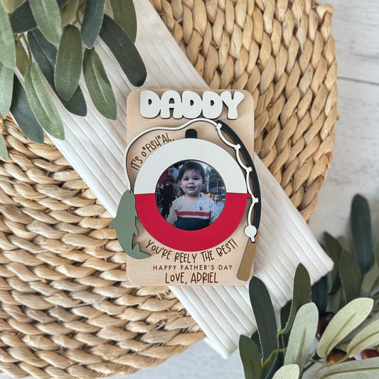 Father's Day Wooden Photo Frame | Magnetic Photo Frame | Visor Clip | Fishing