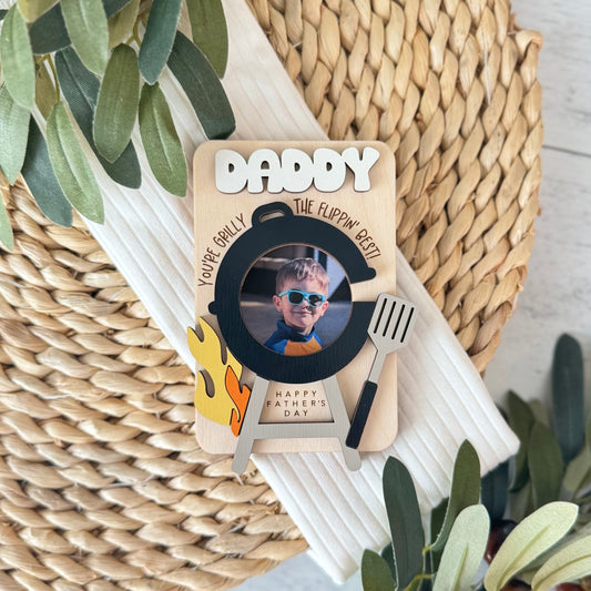 Father's Day Wooden Photo Frame | Magnetic Photo Frame | Visor Clip | BBQ Grill