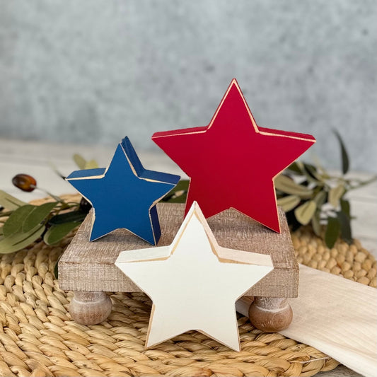 Chunky Patriotic Wooden Decorative Stars