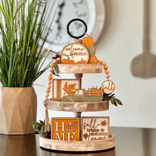 Classic Fall Themed Tiered Tray Decor Bundle