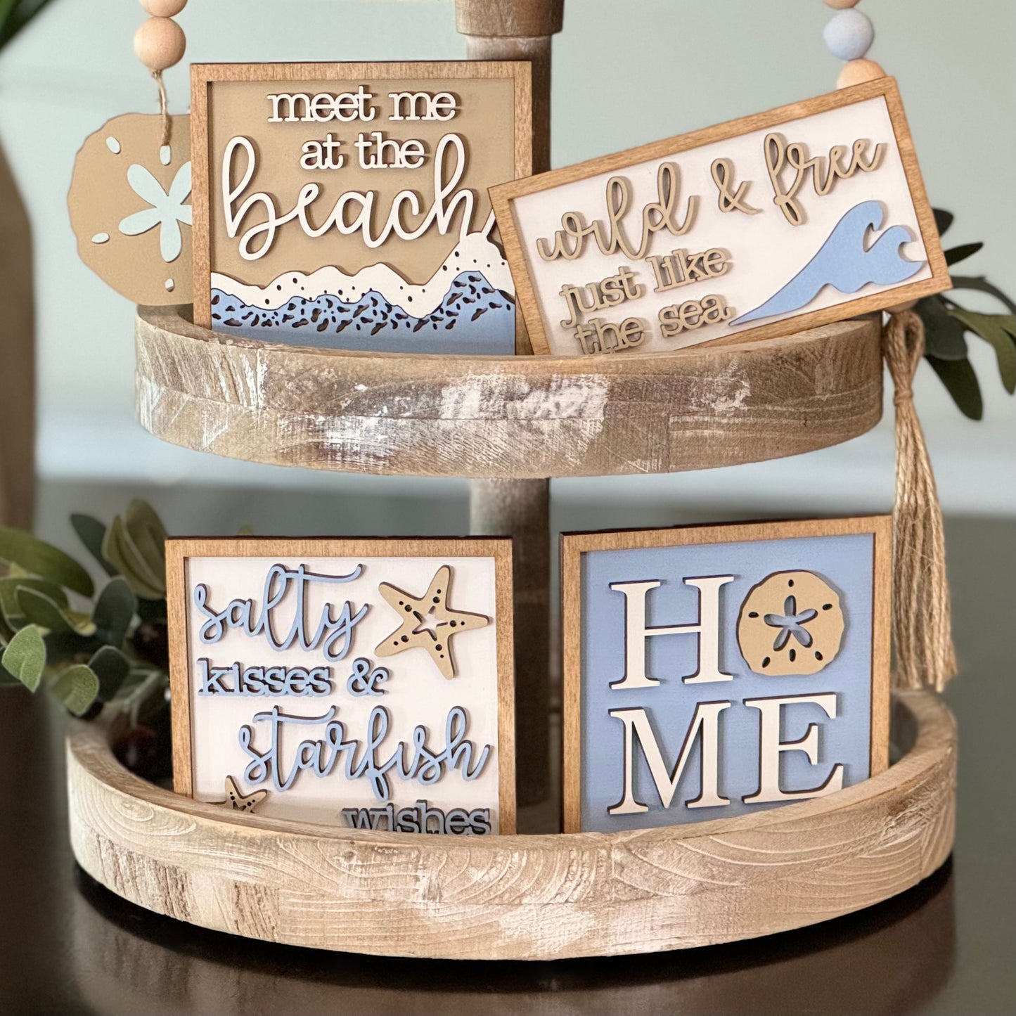 Coastal Themed Tiered Tray Decor Bundle