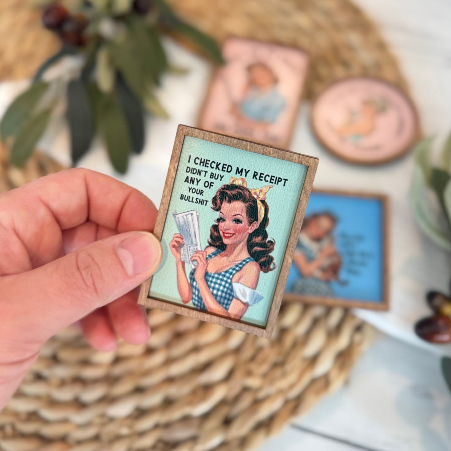 Funny Retro Housewife Refrigerator Magnets | Vintage Humor Wooden Magnets