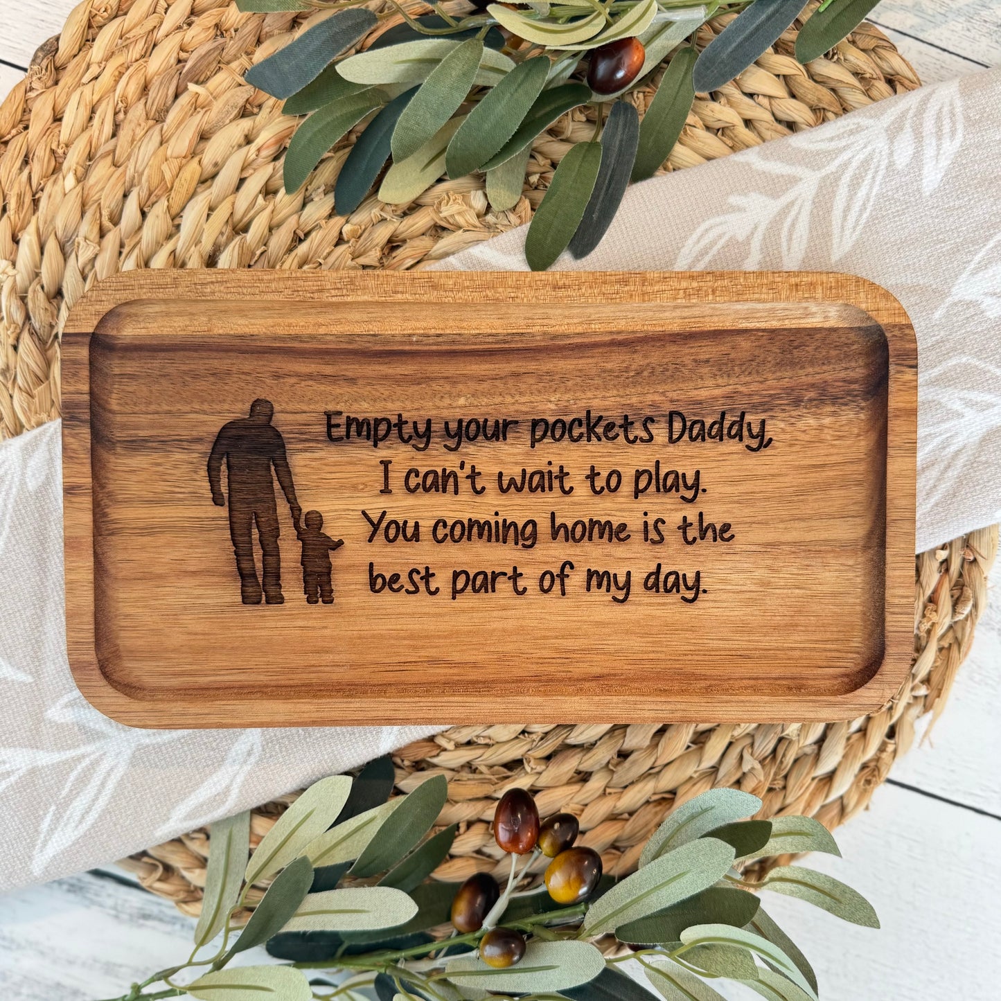 Acacia Wood Engraved Valet Tray | Gift For Dad