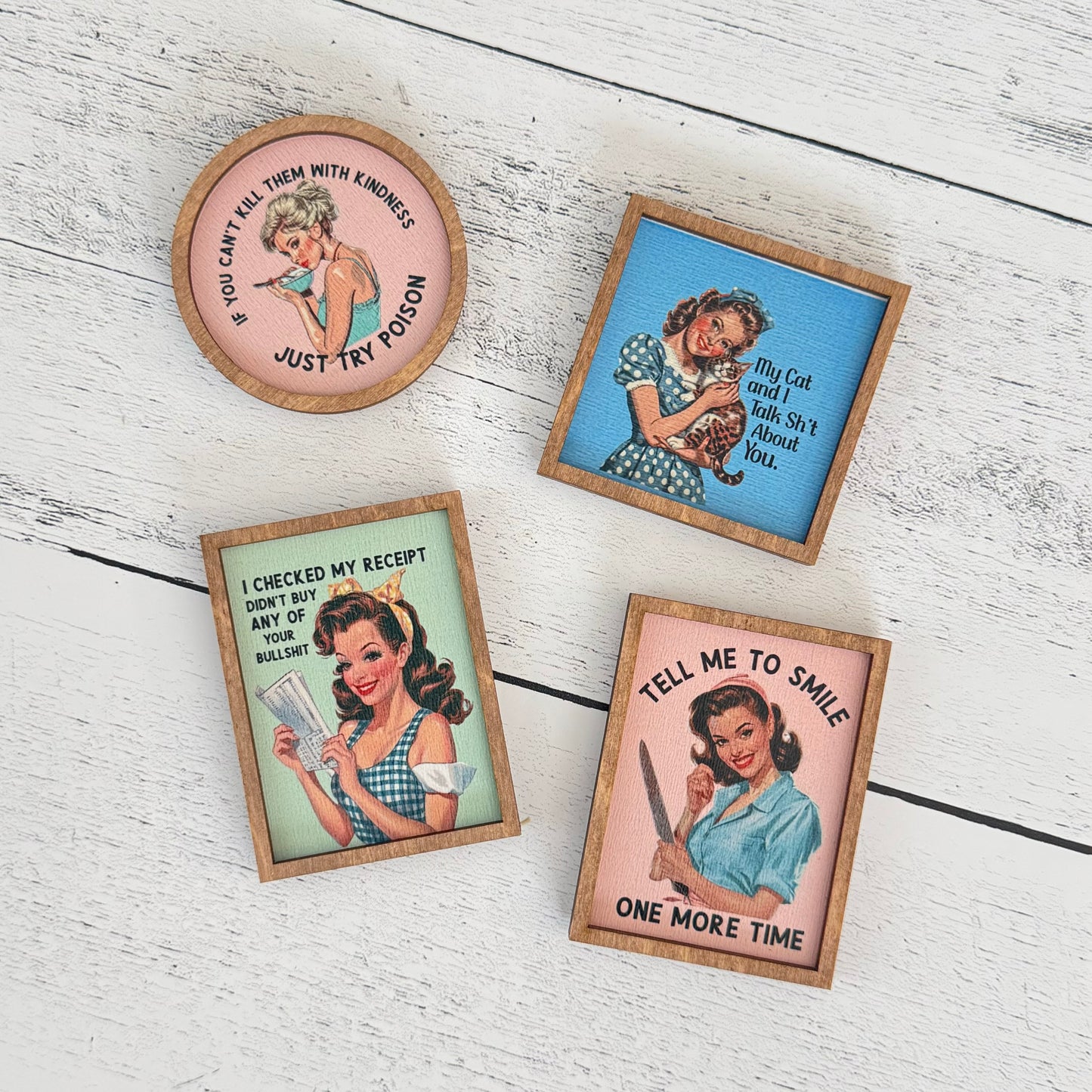 Funny Retro Housewife Refrigerator Magnets | Vintage Humor Wooden Magnets